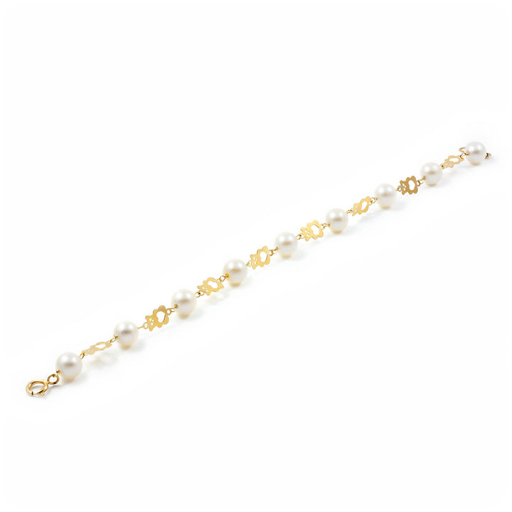 Pulsera Niña oro Oso calado con perlas