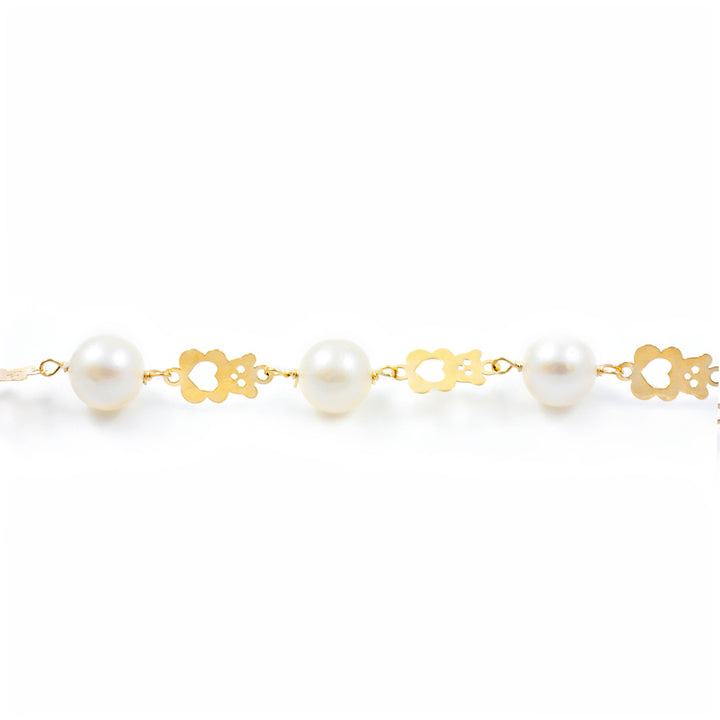 Pulsera Niña oro Oso calado con perlas