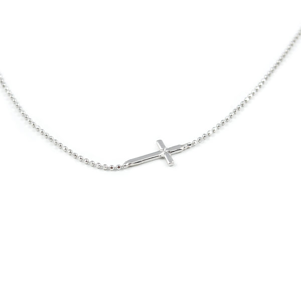 Collar Plata de Ley Cruz horizontal Brillo