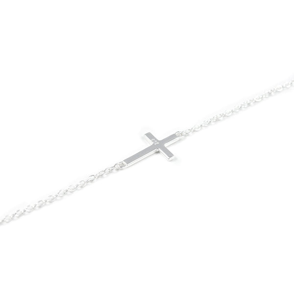 Collar Plata de Ley Cruz horizontal Brillo