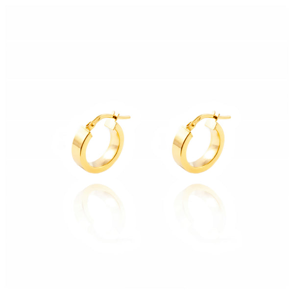 Pendientes Oro Amarillo 18K Aros Rectangular Brillo 14 x 4 mm