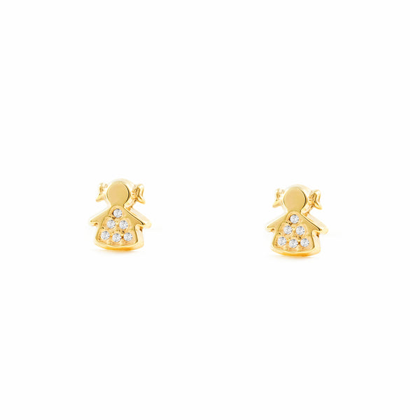 Pendientes Niña Oro Amarillo 9K Niña Circonitas Brillo