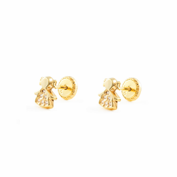 Pendientes Bebe o Niña Oro Amarillo Muñeca con Circonitas