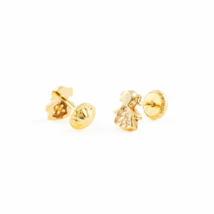 Pendientes Bebe o Niña Oro Amarillo Muñeca con Circonitas