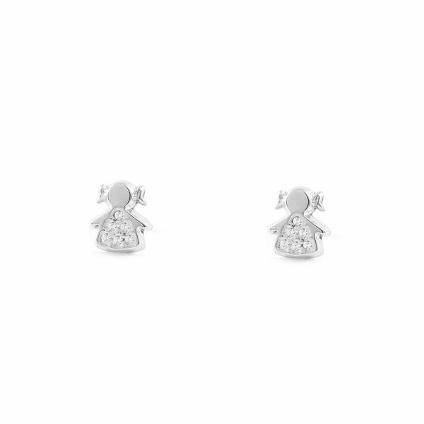 Pendientes Niña Oro Blanco 9K Niña Circonitas Brillo