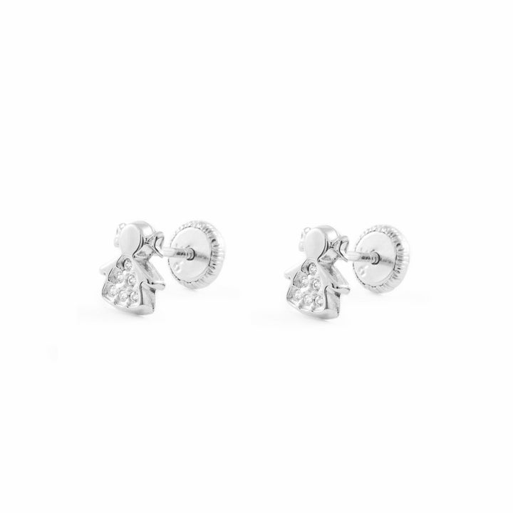 Pendientes Bebe o Niña Oro Blanco Muñeca con Circonitas