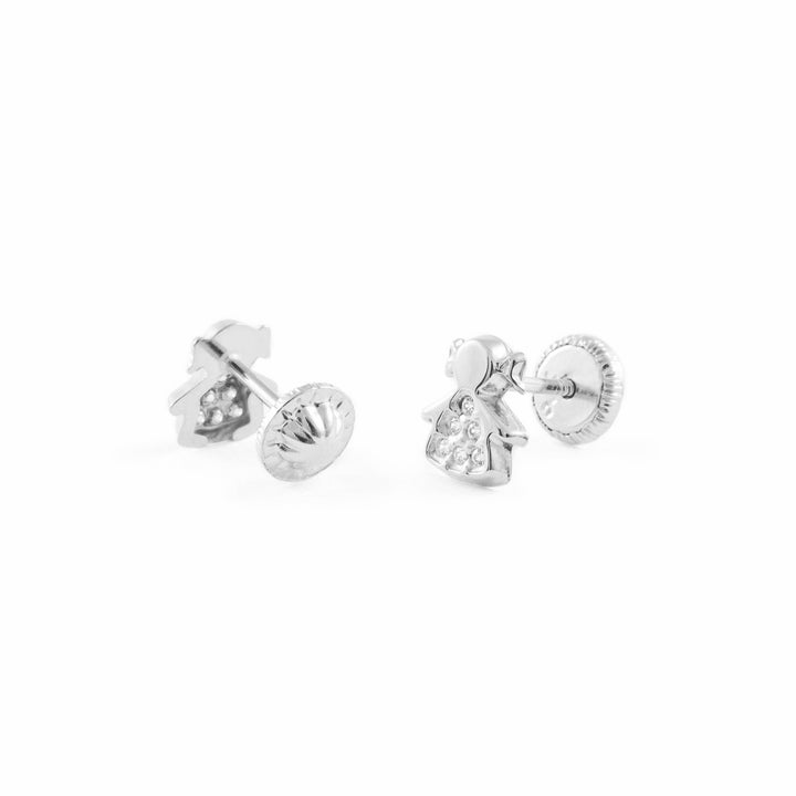 Pendientes Bebe o Niña Oro Blanco Muñeca con Circonitas
