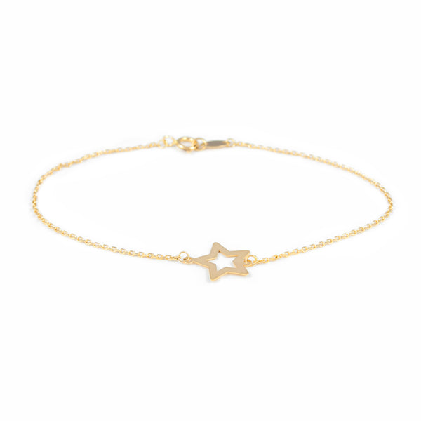 Bracciale Donna Ragazza Oro Giallo 18K Brillante a Forma di Stella 18 cm