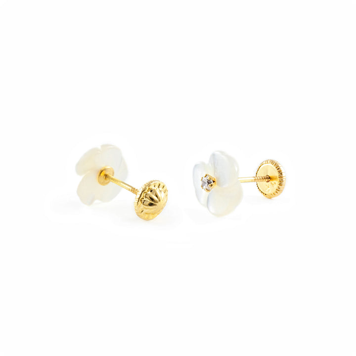 Pendientes Niña Flor Nacar 3 Petalos Circonita