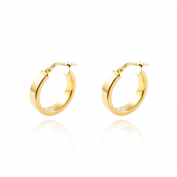 Pendientes Oro Amarillo 18K Aros Rectangular Brillo 18 x 4 mm