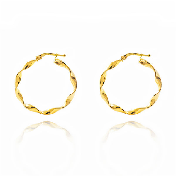 Pendientes Oro Amarillo 18K Aros Plano Reliados Brillo 30 x 3 mm