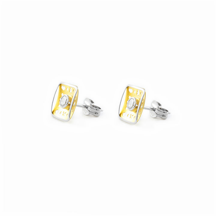 Pendientes Niña Cuadrados oro Bicolor con circonita