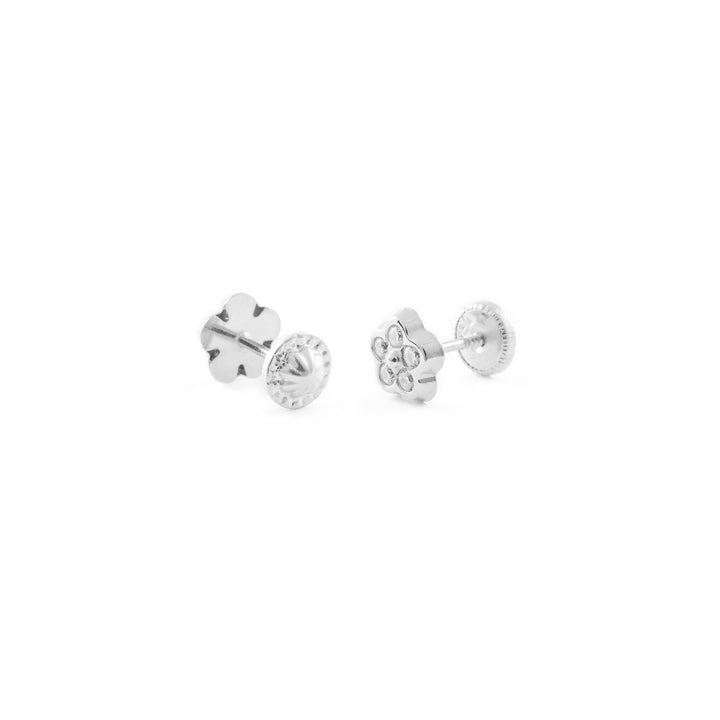 Pendientes Bebe o Niña Oro Blanco Margarita 5 Petalos