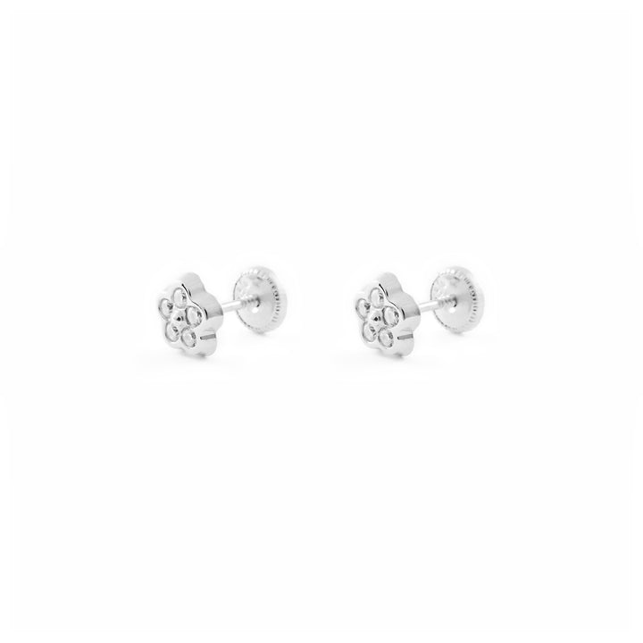 Pendientes Bebe o Niña Oro Blanco Margarita 5 Petalos