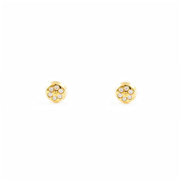 Kinder Baby Runde Zirkon Ohrringe Gelbgold 18K