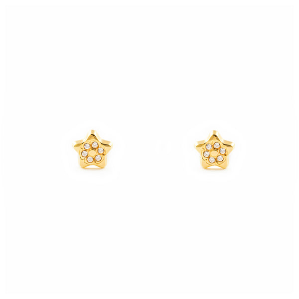 Pendientes Bebe-Niña Oro Amarillo 9K Estrella Circonitas Brillo