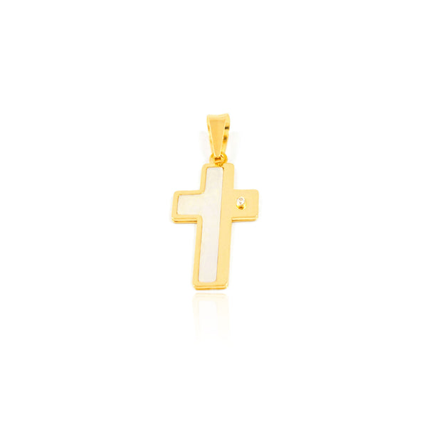 Croce religiosa pendente Madreperla 18x12 mm Oro Giallo 18K Brillante