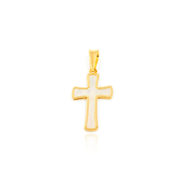 Croce religiosa pendente Madreperla 18x12 mm Oro Giallo 18K Brillante