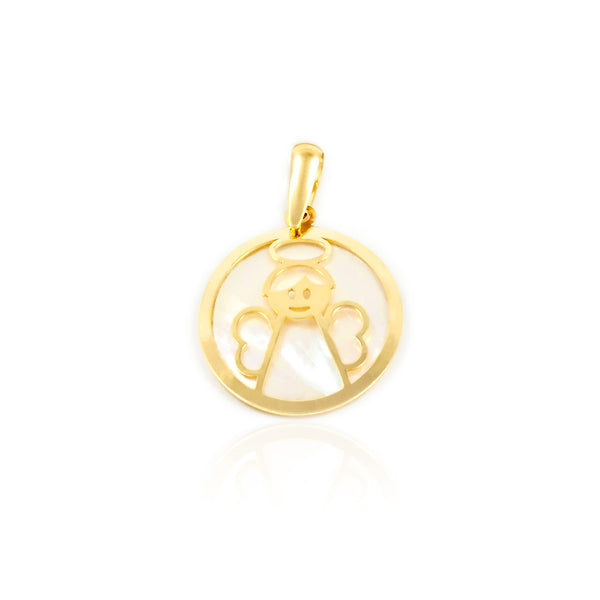 Colgante Oro Amarillo 18K Nacar Redondo Angel Brillo