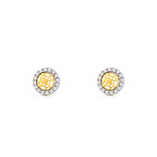 Orecchini ragazza donna Rotondo Zircone Bicolore 9K