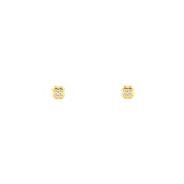 Pendientes Bebe Oro Amarillo 18K Trebol Circonita Brillo