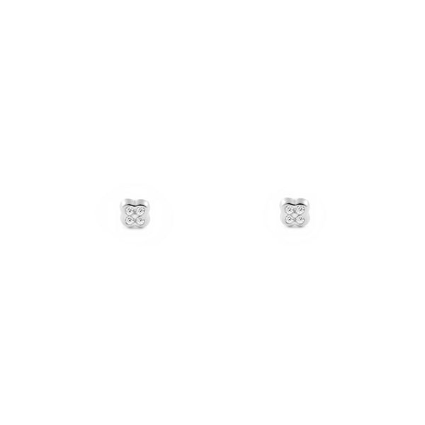 Pendientes Bebe Oro Blanco 18K Trebol Circonita Brillo