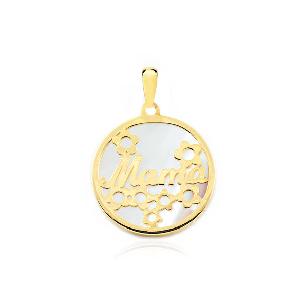 Pendente ciondolo brillante Madreperla Mama Fiori Oro Giallo 9K