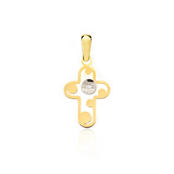 Croce religiosa pendente Cerchi 19x12 mm Bicolore 18K Brillante