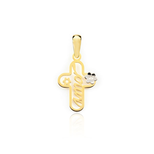 Croce religiosa pendente 19x12 mm Bicolore 18K Brillante
