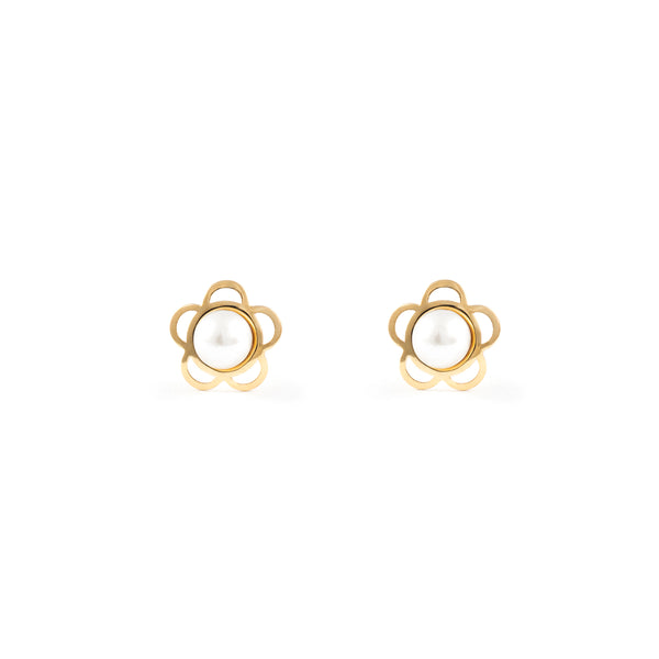 Pendientes Bebe-Niña Oro Amarillo 9K Perla Botón 3,5 mm Flor Margarita Brillo