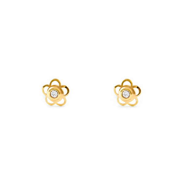 Pendientes Bebe-Niña Oro Amarillo 9K Flor Margarita Circonita Brillo