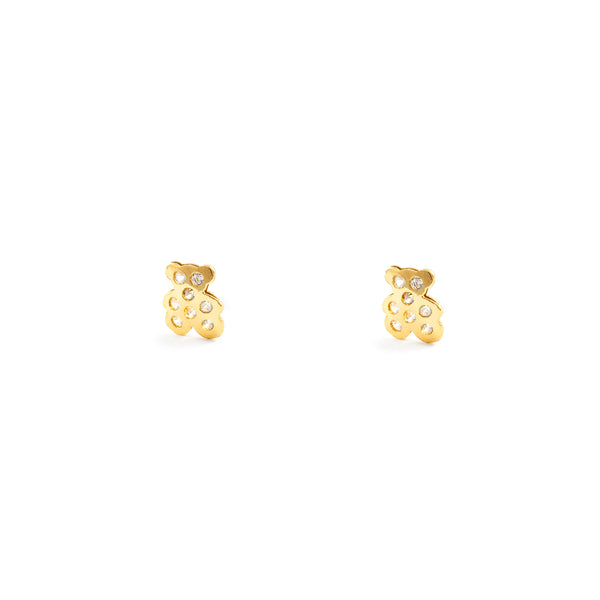 Pendientes Bebe-Niña Oro Amarillo 18K Oso Circonita Brillo