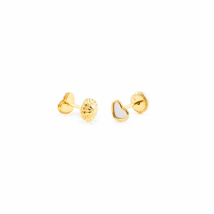 Pendientes Oro Bebe o Niña corazón con fondo nacar (9kts)