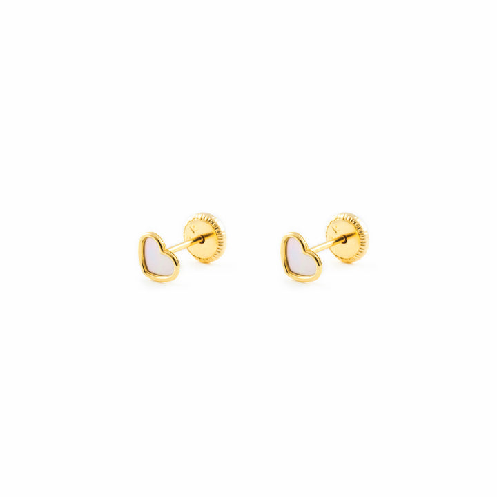 Pendientes Oro Bebe o Niña corazón con fondo nacar (9kts)
