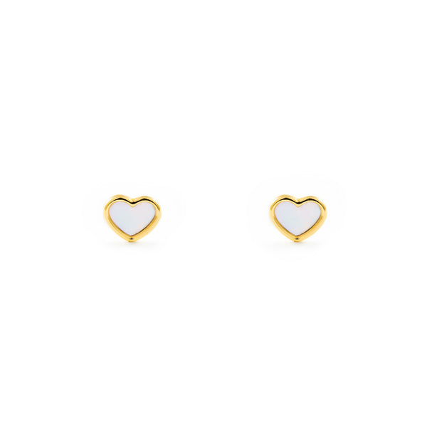 Orecchini bambini ragazza Madreperla Cuore Oro Giallo 9K