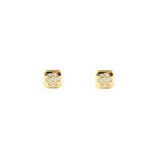 Pendientes Bebe-Niña Oro Amarillo 9K Cuadrado Circonitas Brillo