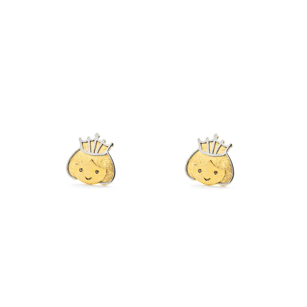 Pendientes Niña Oro Bicolor 18K Liso Niña Mate y Brillo