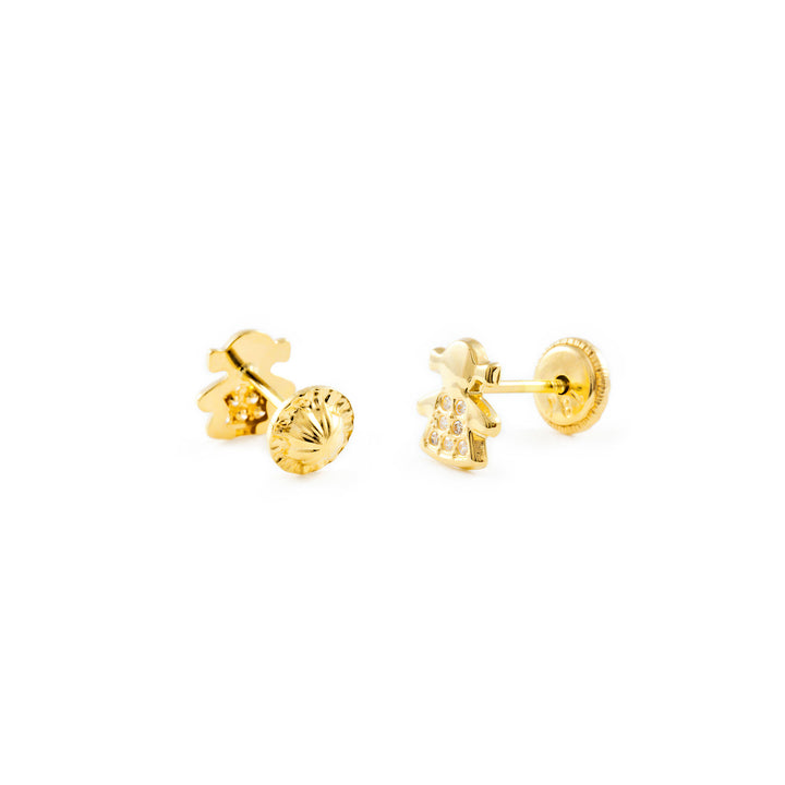 Pendientes Bebe o Niña Oro Amarillo Muñeca con Circonitas