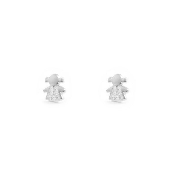 Pendientes Niña Oro Blanco 9K Niña Circonitas Brillo