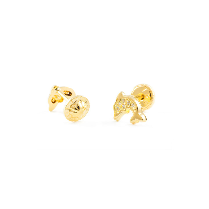 Pendientes Bebe o Niña Oro Amarillo Delfin con Circonitas