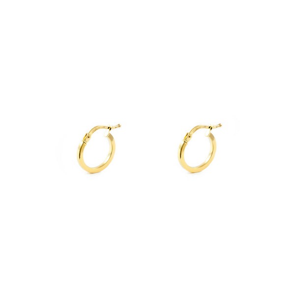 Pendientes Oro Amarillo 18K Aros Cuadrados Brillo 11 x 1,5 mm