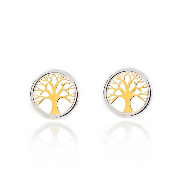 Pendientes Mujer-Niña Oro Bicolor 9K Liso Arbol de la vida Brillo