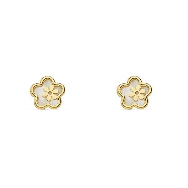 Orecchini ragazza donna Madreperla fiore margherita Oro Giallo 9K