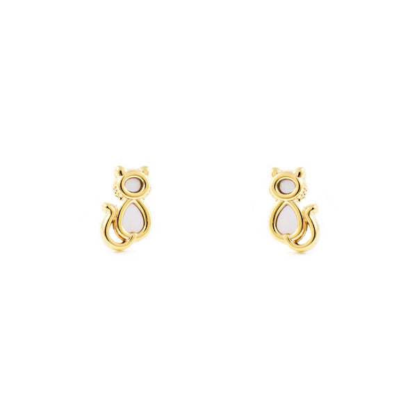 Pendientes Niña Oro Amarillo 9K Nacar Gato Brillo