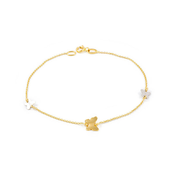Bracciale Donna Oro Bicolore 18K Farfalle Brillante 18 cm