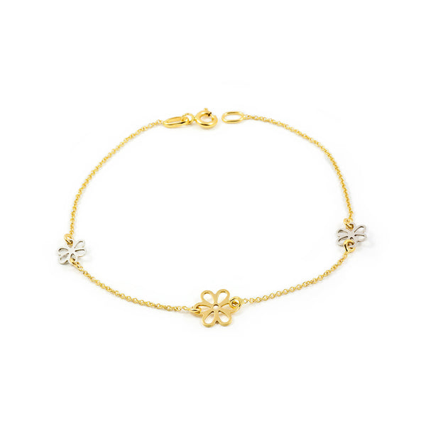 Bracciale Donna Oro Bicolore 18K Fiori Brillante 18 cm