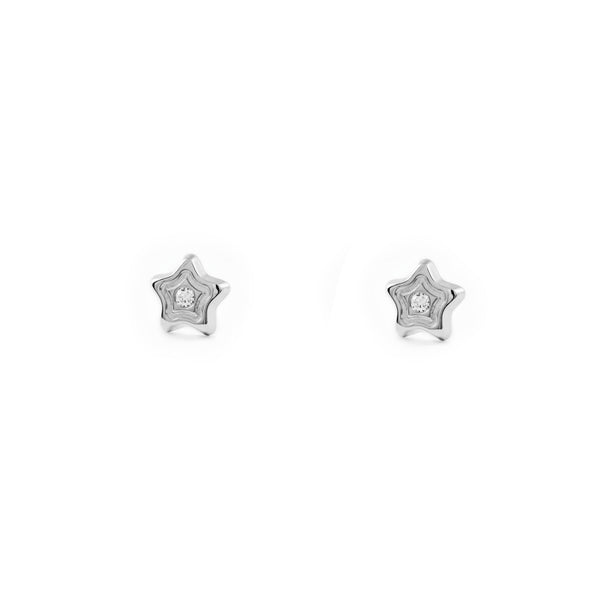 Orecchini bambini ragazza Stella Zircone Oro Bianco 9K