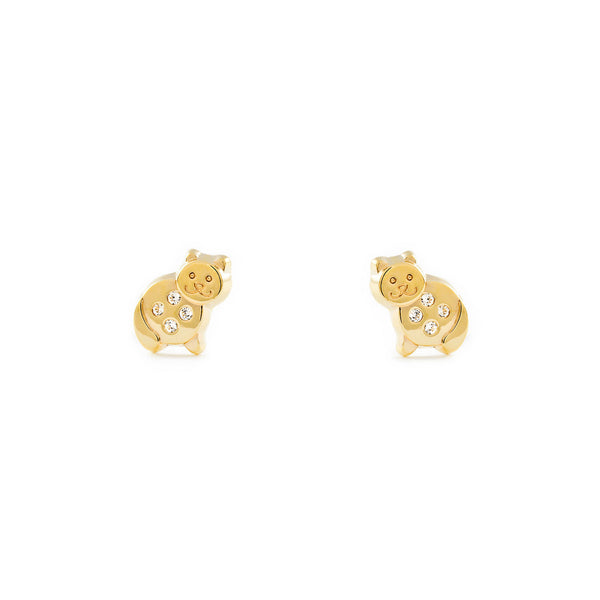 Pendientes Niña Oro Amarillo 9K Gato Circonitas Brillo