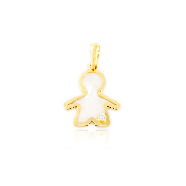 Pendente ciondolo brillante Madreperla Bambino Zircone Oro Giallo 9K