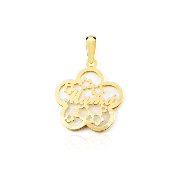 Pendente ciondolo brillante Madreperla Fiore Zircone Oro Giallo 9K